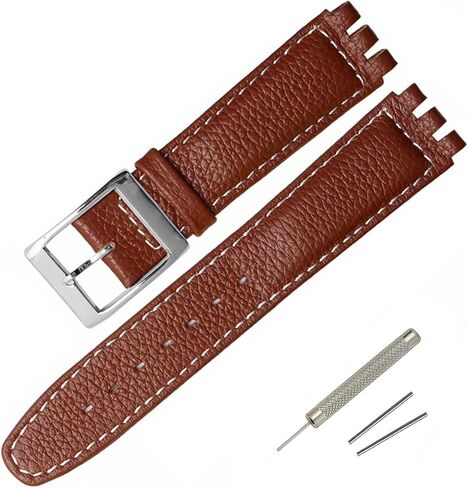 Soft Leather Watch Band Compatible For Swatch 17mm, Breathable Strap Replacement With Stainless Steel Buckle, Comfortable Watch Band For Men And Women, Outdoor Daily Sport Wear in Saudi Arabia