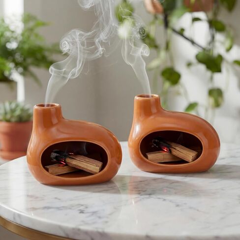 Novabright 2 Pack Terracotta Palo Santo Holder Modern Chiminea Incense Burner Handcrafted Incense Holder for Palo Santo Sticks Sage Ash Catcher Smudge Bowl for Yoga Meditation Home Decor in Kuwait