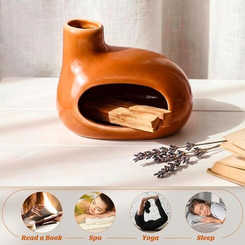 Novabright 2 Pack Terracotta Palo Santo Holder Modern Chiminea Incense Burner Handcrafted Incense Holder for Palo Santo Sticks Sage Ash Catcher Smudge Bowl for Yoga Meditation Home Decor in Kuwait
