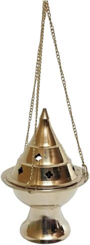 Handmade Gold Brass Incense Burner/Incense Censer with Sieve – Adjustable Height 4.33 Inch Adjustable Incense Heater for Aromatherapy with Tea Light Included (Gold Brass) in Kuwait