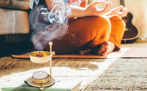Handmade Gold Brass Incense Burner/Incense Censer with Sieve – Adjustable Height 4.33 Inch Adjustable Incense Heater for Aromatherapy with Tea Light Included (Gold Brass) in Kuwait