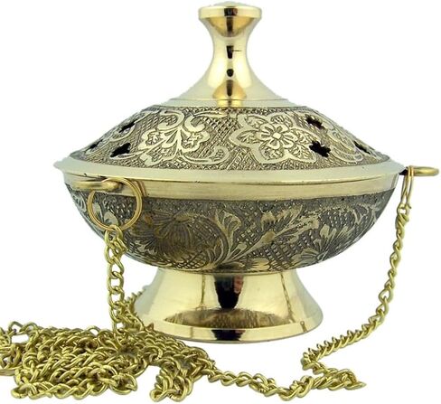 Handmade Gold Brass Incense Burner/Incense Censer with Sieve – Adjustable Height 4.33 Inch Adjustable Incense Heater for Aromatherapy with Tea Light Included (Gold Brass) in Kuwait