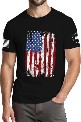American Flag Shirts Men 4th of July Patriotic Shirt USA Star Stripes Graphic Tees Independence Day Short Sleeve Tops in Kuwait