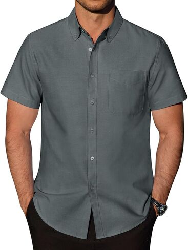 Lion Nardo Oxford Shirts for Men Short Sleeve Button Down Shirts Casual Wrinkle Free Cotton Dress Shirt Collar Shirt Pocket in Saudi Arabia