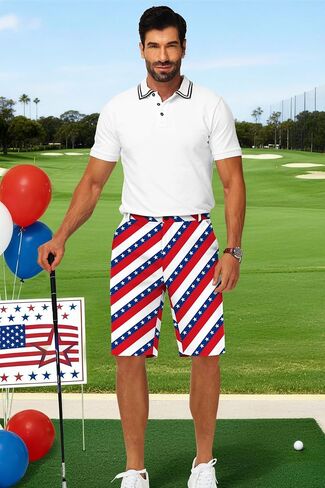 AOBUTE Mens Fourth of July Golf Shorts Patriotic Quick Dry Cargo Hiking Shorts S-2XL in Kuwait