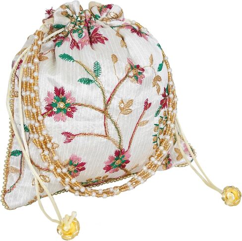 Indian Potli Hannd bags Ladies Handbag Purse for Bridal Batwa Pearls Handle Clutch Purse for Women. in Saudi Arabia