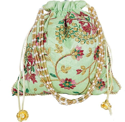 Indian Potli Hannd bags Ladies Handbag Purse for Bridal Batwa Pearls Handle Clutch Purse for Women. in Saudi Arabia