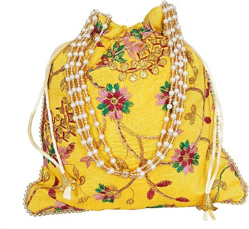 Indian Potli Hannd bags Ladies Handbag Purse for Bridal Batwa Pearls Handle Clutch Purse for Women. in Saudi Arabia