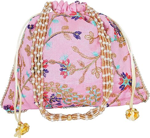 Indian Potli Hannd bags Ladies Handbag Purse for Bridal Batwa Pearls Handle Clutch Purse for Women. in Saudi Arabia