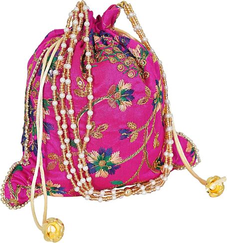 Indian Potli Hannd bags Ladies Handbag Purse for Bridal Batwa Pearls Handle Clutch Purse for Women. in Saudi Arabia