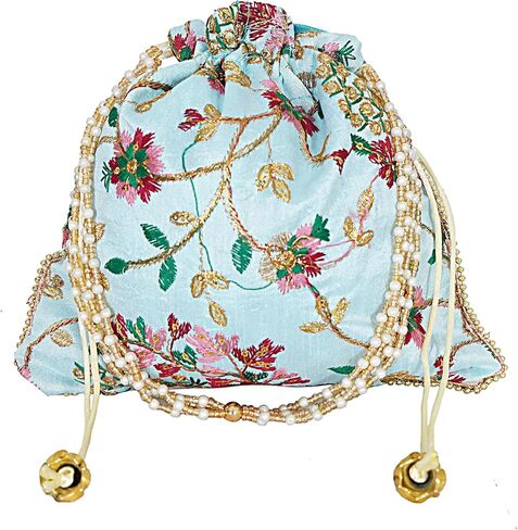 Indian Potli Hannd bags Ladies Handbag Purse for Bridal Batwa Pearls Handle Clutch Purse for Women. in Saudi Arabia