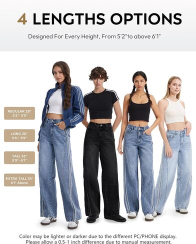 Tapata Women's 28"/30"/32"/34" Wide Leg Jeans Side Stripe Mid-Rise Elastic Waist Denim Pants Trendy Baggy Loose Trousers in Saudi Arabia