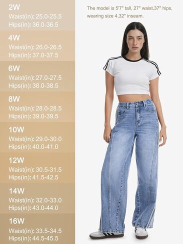 Tapata Women's 28"/30"/32"/34" Wide Leg Jeans Side Stripe Mid-Rise Elastic Waist Denim Pants Trendy Baggy Loose Trousers in Saudi Arabia