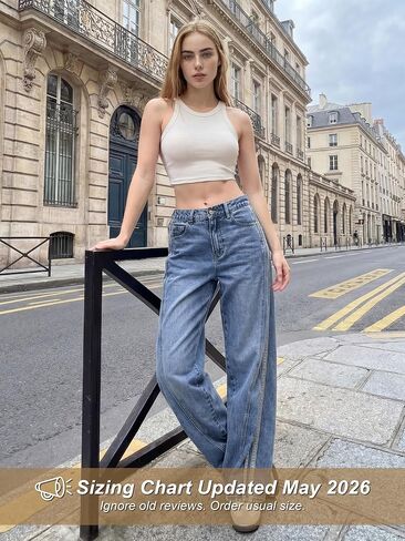Tapata Women's 28"/30"/32"/34" Wide Leg Jeans Side Stripe Mid-Rise Elastic Waist Denim Pants Trendy Baggy Loose Trousers in Saudi Arabia