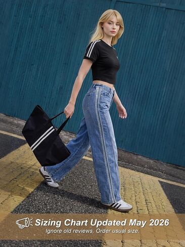 Tapata Women's 28"/30"/32"/34" Wide Leg Jeans Side Stripe Mid-Rise Elastic Waist Denim Pants Trendy Baggy Loose Trousers in Saudi Arabia