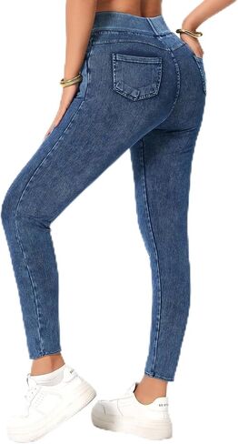 Women's High Waisted Jeggings, Tummy Control Skinny Jeans - Stretchy Pull-On Pants with Pockets, Casual in Kuwait