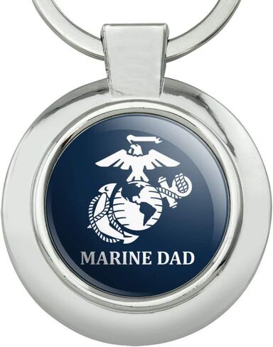GRAPHICS & MORE Marine Dad USMC White Logo on Blue Officially Licensed Keychain Classy Round Chrome Plated Metal in Kuwait