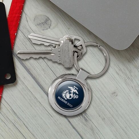 GRAPHICS & MORE Marine Dad USMC White Logo on Blue Officially Licensed Keychain Classy Round Chrome Plated Metal in Kuwait