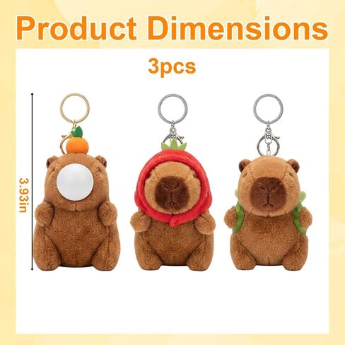 3-Pack Capybara Plush Keychain, Cute Animal Keychains for Backpacks and Gifts, Soft Capybara Stuffed Keychain for Collectors, Fun Party Favors and Daily Accessories in Saudi Arabia