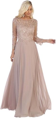 Women's Embroidery A-line Pleated Long Sleeve Mother of The Bride Gown in Kuwait