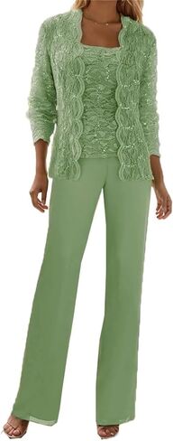 3 Piece Mother of The Pant Suits for Wedding Guest Sequin Lace Outfits Long Sleeve Formal Evening Gowns with Jacket in Saudi Arabia