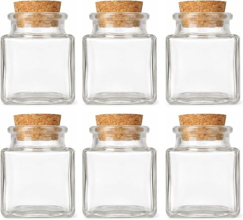 6Packs 50ml/1.67OZ Square Glass Bottles with Cork Stoppers Decorative Glass Containers Small Clear Glass Jars Mini Potion Bottles for DIY Crafts, Message Bottles, Spice Storage, Wedding Decor in Saudi Arabia
