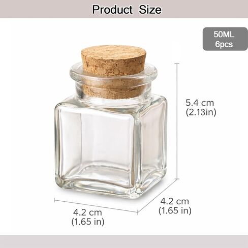 6Packs 50ml/1.67OZ Square Glass Bottles with Cork Stoppers Decorative Glass Containers Small Clear Glass Jars Mini Potion Bottles for DIY Crafts, Message Bottles, Spice Storage, Wedding Decor in Saudi Arabia