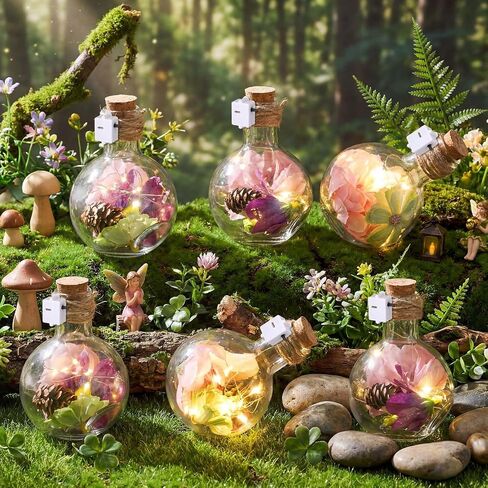 Mifoci 6 Pack Fairy Garden Decor Fairy Night Lights Magical Potion Lights Flower Pine Cone Decor Flower Garden Table Centerpieces Magic DIY Bottle Set for Birthday Forest Themed Party Decoration in Saudi Arabia