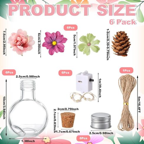 Mifoci 6 Pack Fairy Garden Decor Fairy Night Lights Magical Potion Lights Flower Pine Cone Decor Flower Garden Table Centerpieces Magic DIY Bottle Set for Birthday Forest Themed Party Decoration in Saudi Arabia