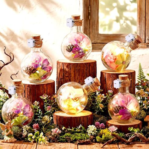 Mifoci 6 Pack Fairy Garden Decor Fairy Night Lights Magical Potion Lights Flower Pine Cone Decor Flower Garden Table Centerpieces Magic DIY Bottle Set for Birthday Forest Themed Party Decoration in Saudi Arabia