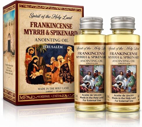 Biblical Frankincense Myrrh & Spikenard Anointing Oil from Jerusalem 2 x 60 ml Bottles Holy Land Blessing Gift Set with Prayer Card in Kuwait