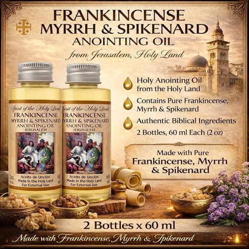 Biblical Frankincense Myrrh & Spikenard Anointing Oil from Jerusalem 2 x 60 ml Bottles Holy Land Blessing Gift Set with Prayer Card in Kuwait