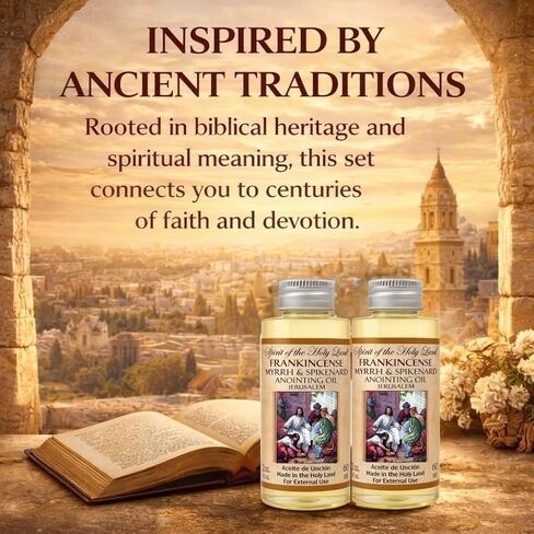 Biblical Frankincense Myrrh & Spikenard Anointing Oil from Jerusalem 2 x 60 ml Bottles Holy Land Blessing Gift Set with Prayer Card in Kuwait