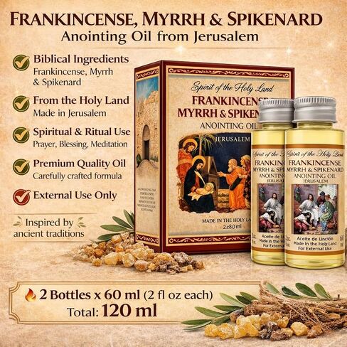 Biblical Frankincense Myrrh & Spikenard Anointing Oil from Jerusalem 2 x 60 ml Bottles Holy Land Blessing Gift Set with Prayer Card in Kuwait
