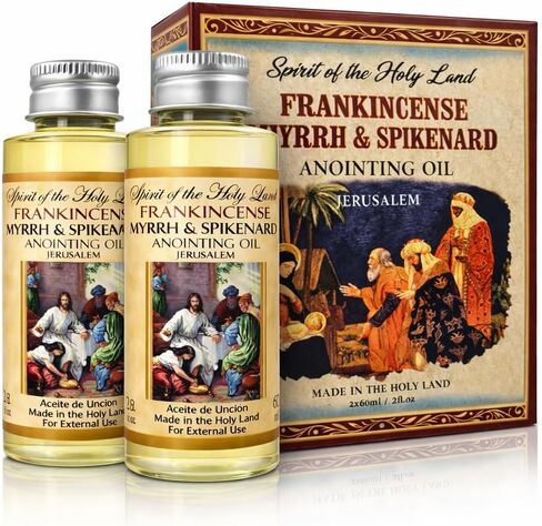 Biblical Frankincense Myrrh & Spikenard Anointing Oil from Jerusalem 2 x 60 ml Bottles Holy Land Blessing Gift Set with Prayer Card in Kuwait