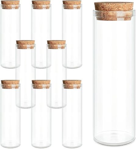 9-Pack 1.69 oz (50 ml) Glass Bottles & Test Tubes with Cork Stoppers – for Spell Jars, Spice Storage, DIY Favors, Travel Memories, Plant Propagation – Empty Recyclable Containers for Crafts, Kitchen in Saudi Arabia