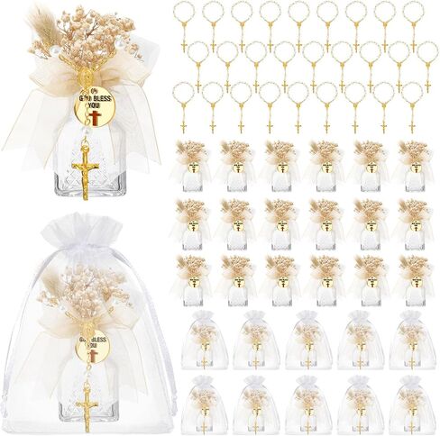 Reallnaive 24 Set Holy Water Bottles Gift Set Catholic Baptism Favor for Holy Container with Rosary for Christening First Communion Daily Prayer & Blessings Wedding & Funeral (Boho) in Kuwait