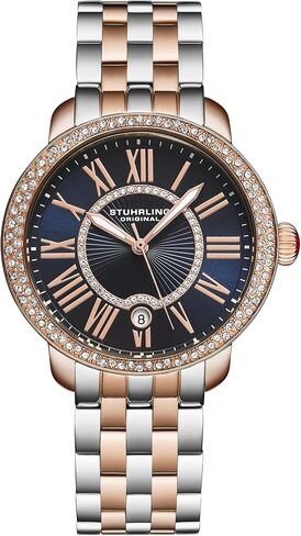 Stuhrling Original Celestia 4080 Women’s 38mm Quartz Watch – Crystal Bezel, Sunray Dial, Roman Numerals, Date Display, Stainless Steel Bracelet, Butterfly Clasp in Kuwait