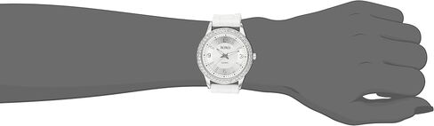 XOXO Women's Rhinestone Bezel Watch with White Silicone Strap, Mother-of-Pearl Sunray Dial, Quartz Movement, 40mm Stainless Steel Case, Fits Wrists 5.5" to 8" in Kuwait