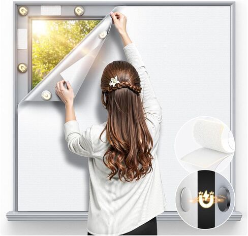 Magnetic Blackout Window Cover 40" x 58" Portable Blackout Curtains for Bedroom, Temporary Black Out Shades Window Privacy Film No Drill Black Out Blinds for Media Room Travel Skylight - White in Saudi Arabia