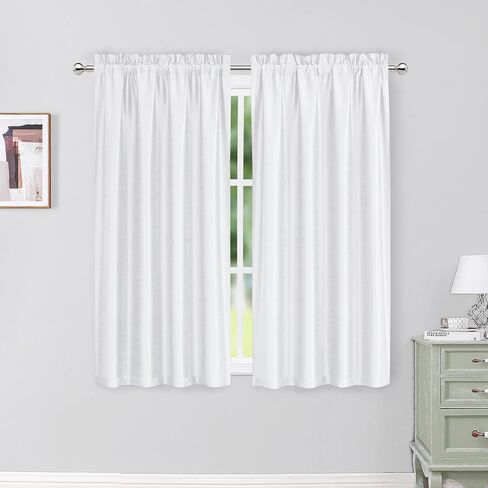 Chyhomenyc Uptown Faux Silk White Curtains 54 Inch Length 2 Panels for Bedroom, Light Filtering Shiny Soft Fabric Rod Pocket Window Drapes for Living Room, Each 30x54 Inches in Saudi Arabia