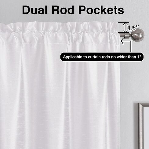 Chyhomenyc Uptown Faux Silk White Curtains 54 Inch Length 2 Panels for Bedroom, Light Filtering Shiny Soft Fabric Rod Pocket Window Drapes for Living Room, Each 30x54 Inches in Saudi Arabia