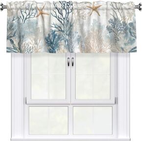 Coastal Coral Starfish Valances for Windows Curtain Valance for Kitchen Bathroom Bedroom Living Room Window Treatment Decor Curtains Rod Pocket 54x18 Inch in Saudi Arabia