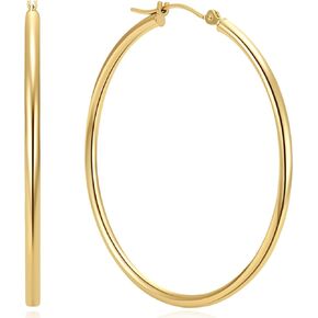 Fanglcy 14K Gold Hoop Earrings for Women 14K Gold Earrings Classic Shiny Polished Round Big Hoop Earring for Women Hypoallergenic Womens Earring Hoops 45mm in Saudi Arabia