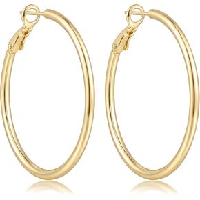 Chantel Yorke Gold Hoop Earrings 14K Gold Earrings for Women 14K Gold Hoop Earring for Women Hoops Minimalist Sleek Design Hoops Earring for Womens 30/40/50mm in Saudi Arabia