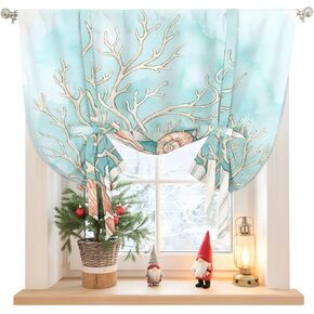Coastal Seashells Tie Up Curtains for Windows 45 Inch Length Balloon Curtains Kitchen Adjustable Balloon Window Shade Watercolor Ocean Coral Conch Blue Green Tie Up Bathroom Curtain Window 52"x45" in Saudi Arabia