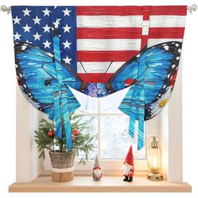 USA Flag 4th of July Tie Up Curtains for Windows 45 Inch Length Balloon Curtains Kitchen Adjustable Balloon Window Shade Butterfly Floral Independence Day Tie Up Bathroom Curtain Window 52"x45" in Saudi Arabia