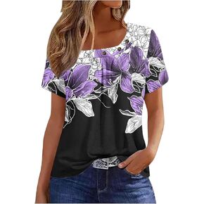 Short Sleeve Tops for Women Dressy Casual Unstructured Graphic Round Neck Tee Blouses Summer Cute Basic Tshirt Shirts in Kuwait