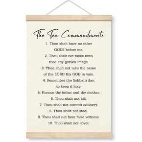 Christian Wooden Poster Hanger Frame, The Ten Commandments Canvas Poster Wood Hanger, Self-discipline Canvas Poster, Bible Verse Decor, Rustic Farmhouse Hanging Poster, Christian Home Office Decor in Saudi Arabia