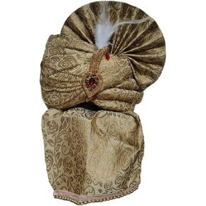 Indian Wedding Item for Groom Pagdi for Wedding Groom Pagdi Turban, White and with Gold Beading, Pack of 1 Golden in Kuwait